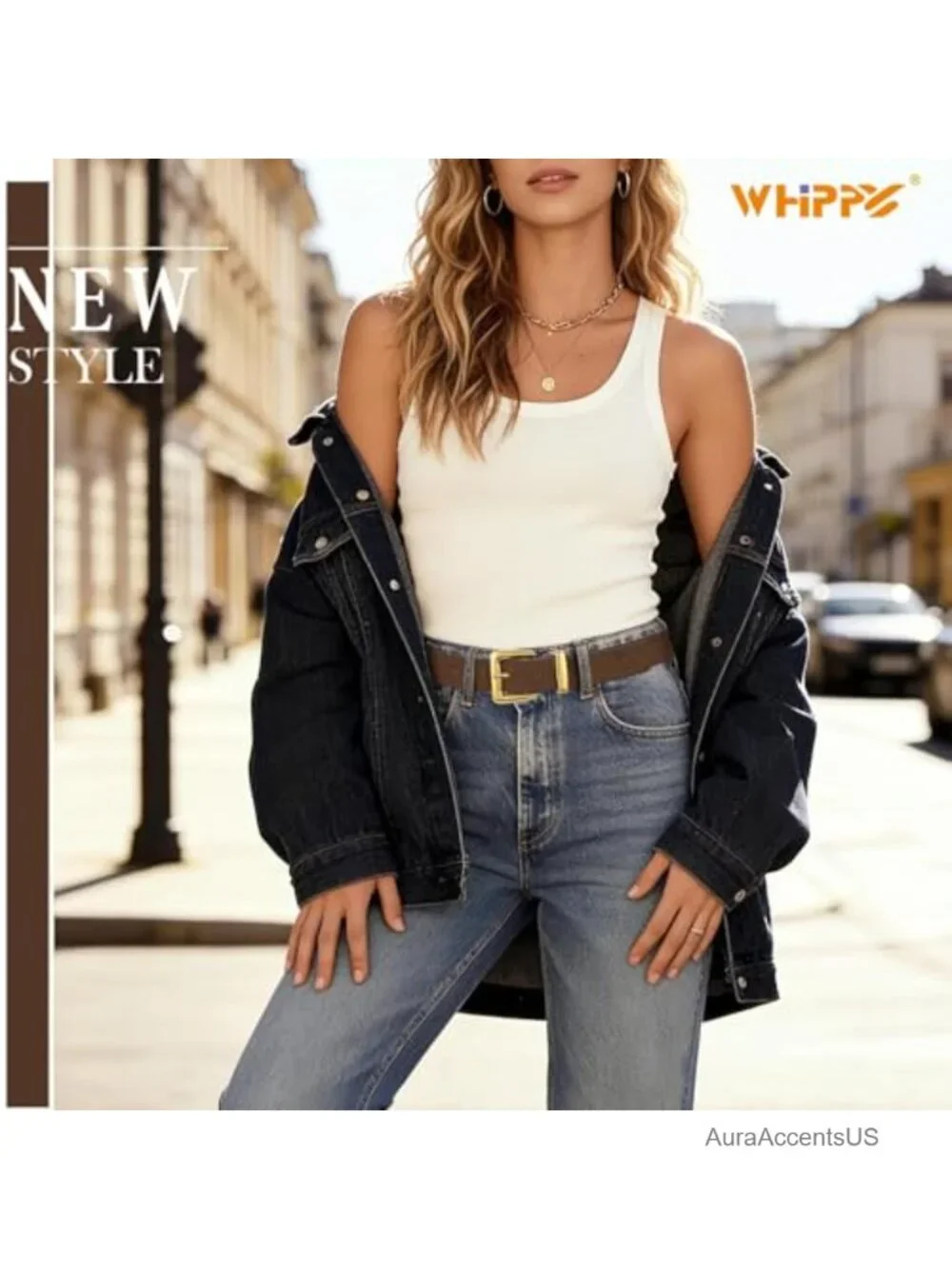Women's Suede Leather Belt with Vintage Gold Buckle - Adjustable Casual Waist